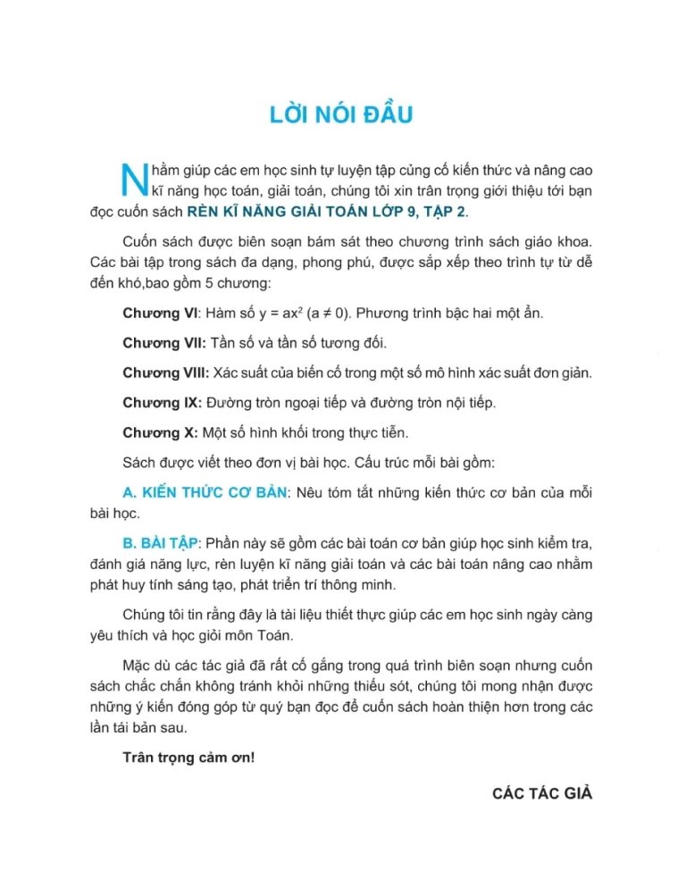 RÈN KĨ NĂNG GIẢI TOÁN LỚP 9 - TẬP 2 (Biên soạn theo chương trình GDPT mới)